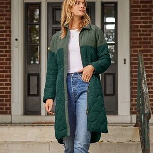 Summersalt Green Quilted Coat Small Long Colorblock Eco Quilted Coat